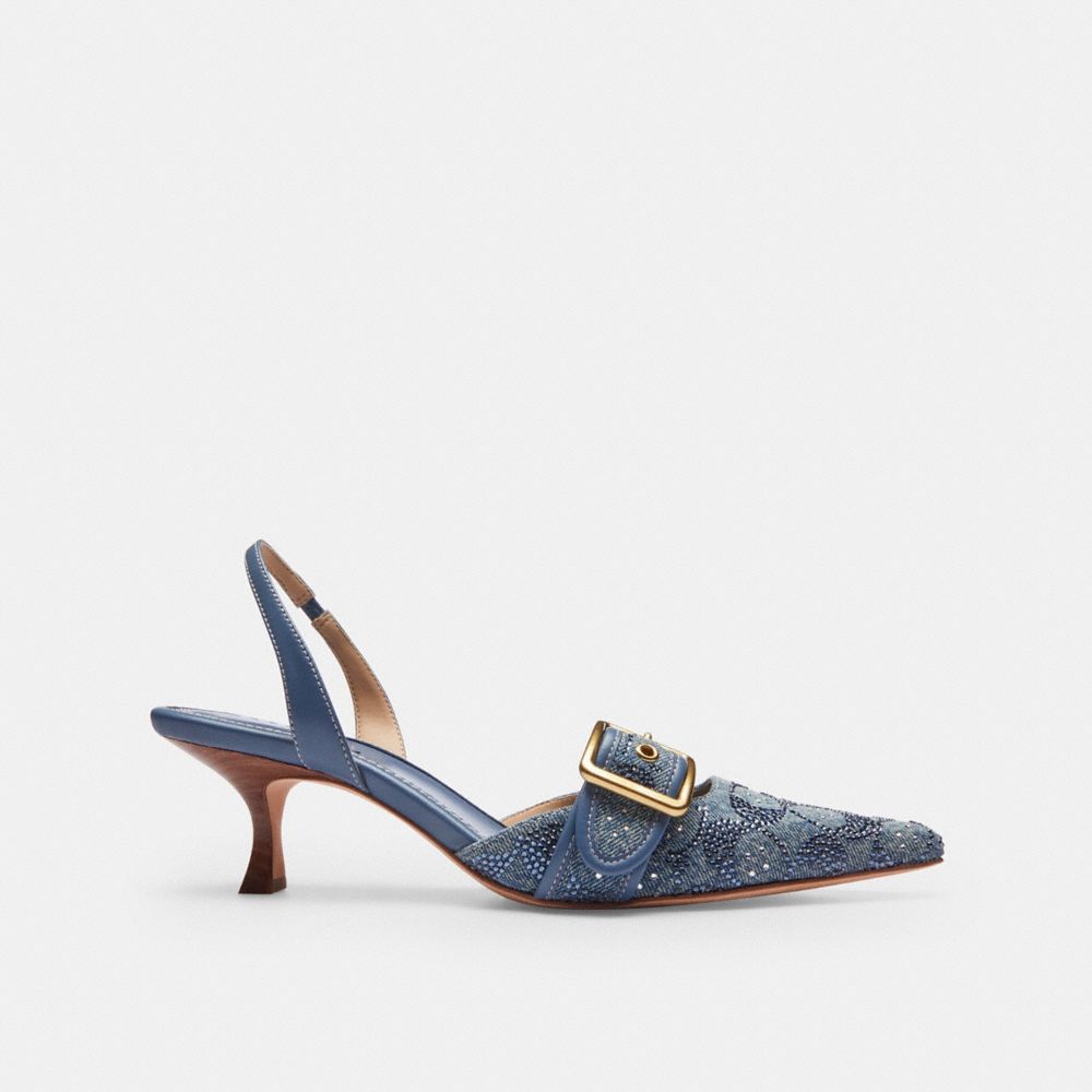 Women's Coach Margot Slingback In Crystal Signature Denim Denim