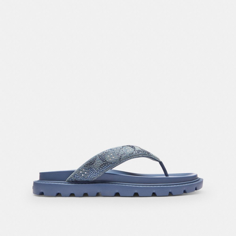 Women's Coach Brynn Thong Sandal In Crystal Signature Denim Denim