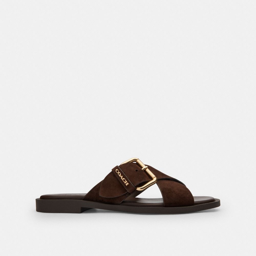Women's Coach Crisscross Buckle Sandal Chocolate Brown