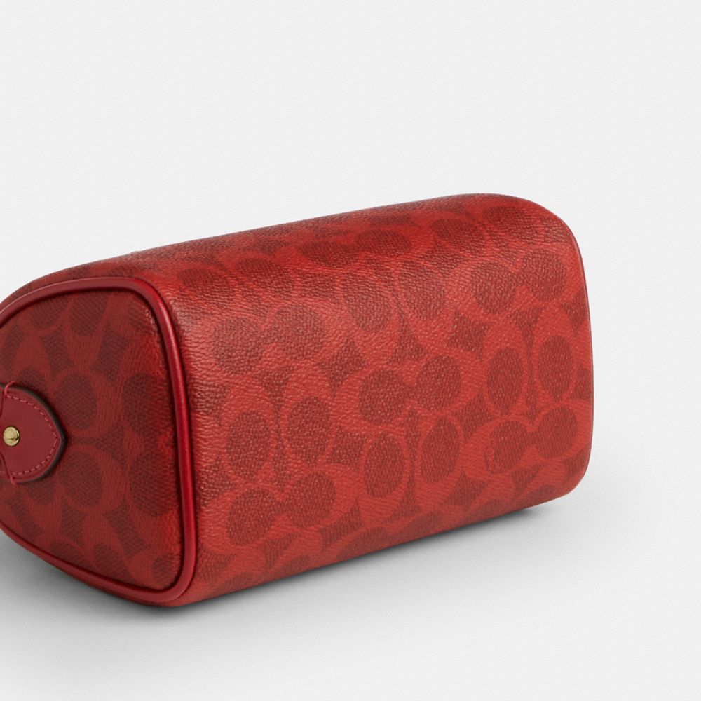 Coach Mini Rowan Crossbody Bag In Signature Canvas Gold Crimson
