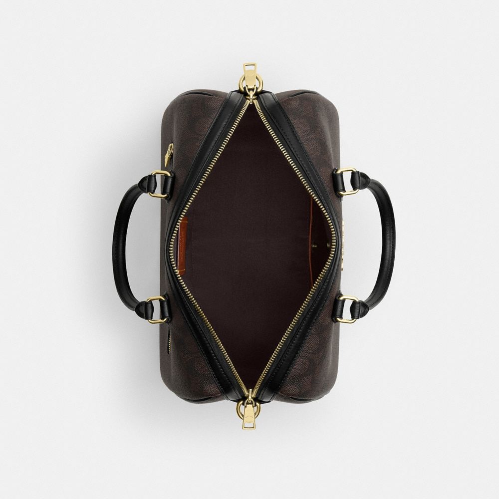 Coach Rowan Large Satchel Bag In Signature Canvas Gold Walnut Black