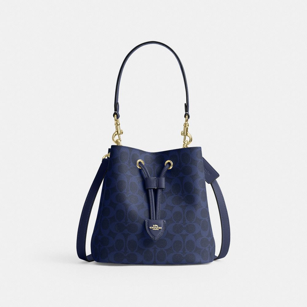 Coach Rowan Bucket Bag In Signature Canvas Gold/Navy