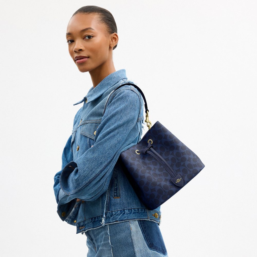 Coach Rowan Bucket Bag In Signature Canvas Gold/Navy