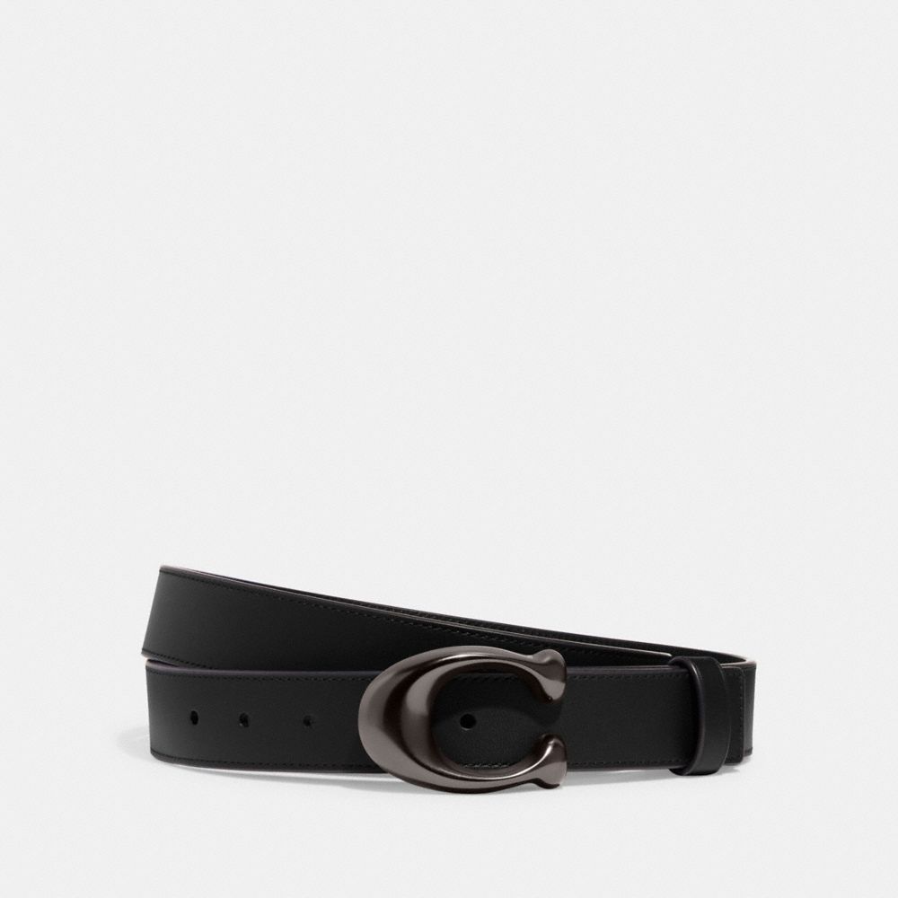 Coach Sculpted C Buckle Cut To Size Reversible Belt, 32 Mm Pewter Black