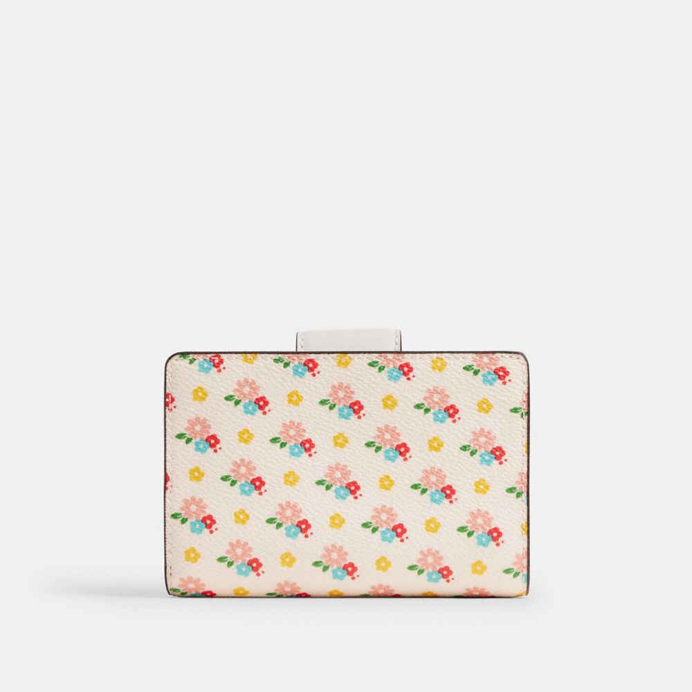 Coach Medium Corner Zip Wallet With Floral Print Gold/Chalk Multi