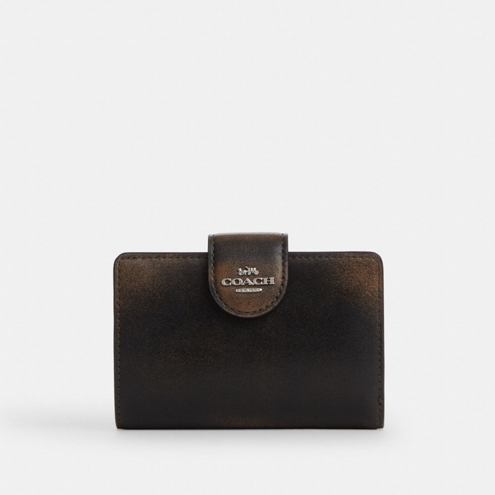Coach Medium Corner Zip Wallet In Loved Leather Silver/Black Brown