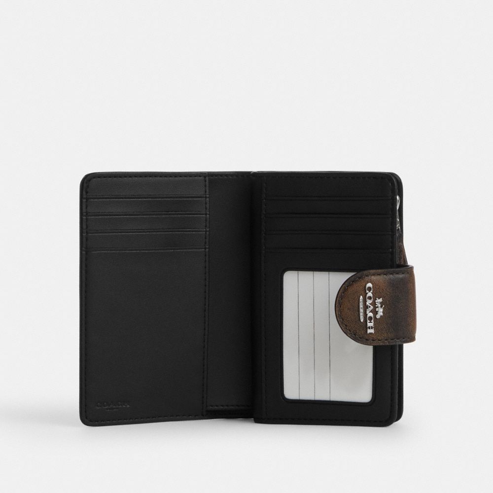 Coach Medium Corner Zip Wallet In Loved Leather Silver/Black Brown