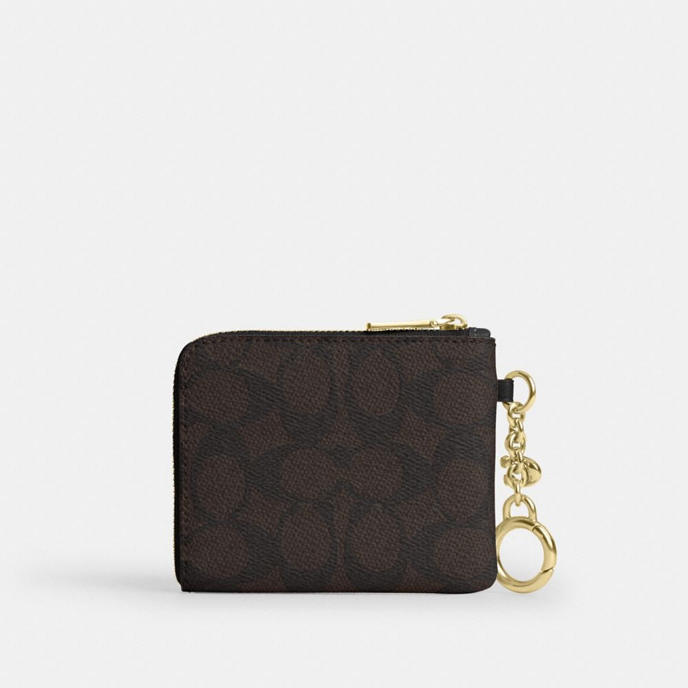 Coach Small Corner Zip Wallet In Signature Canvas Gold/Walnut/Black