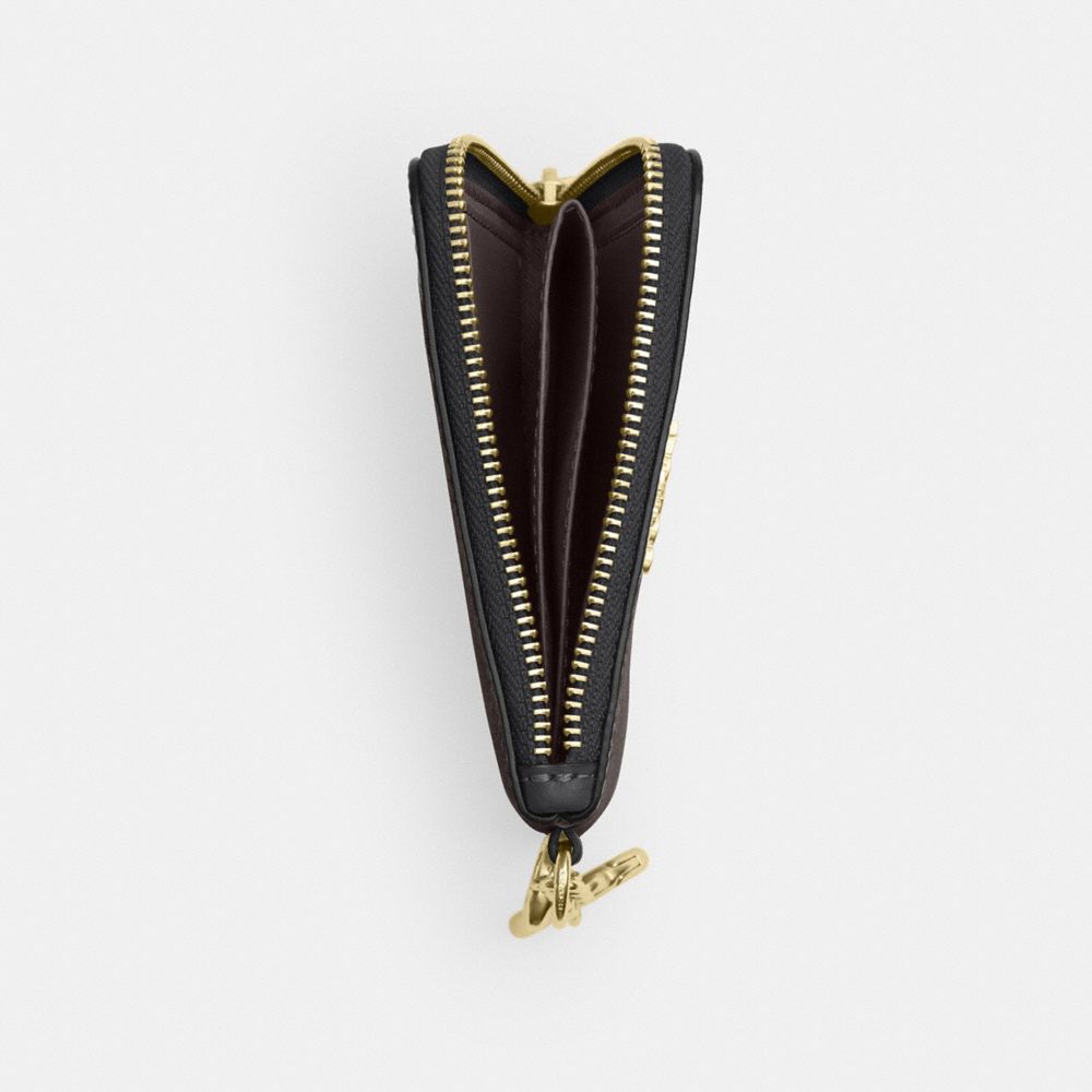 Coach Small Corner Zip Wallet In Signature Canvas Gold/Walnut/Black