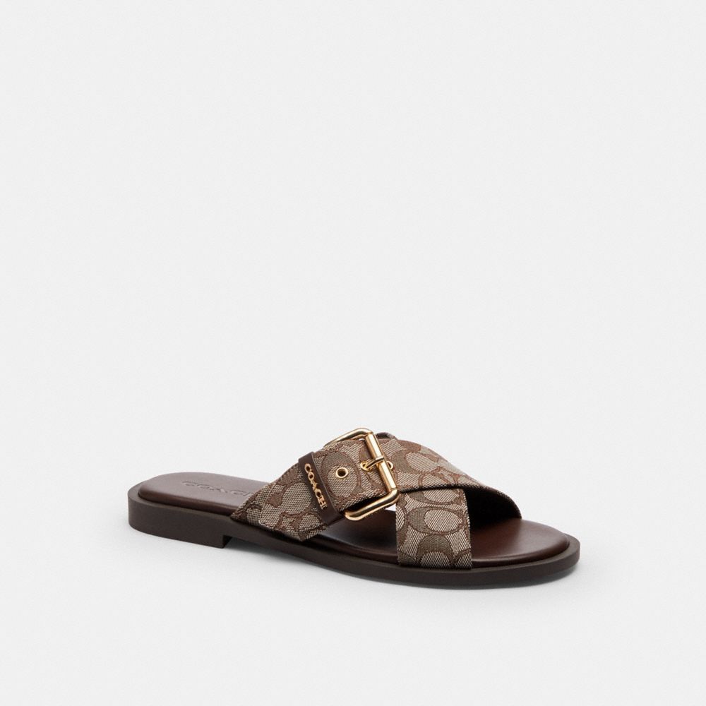 Women's Coach Crisscross Buckle Sandal In Signature Jacquard Oak Maple