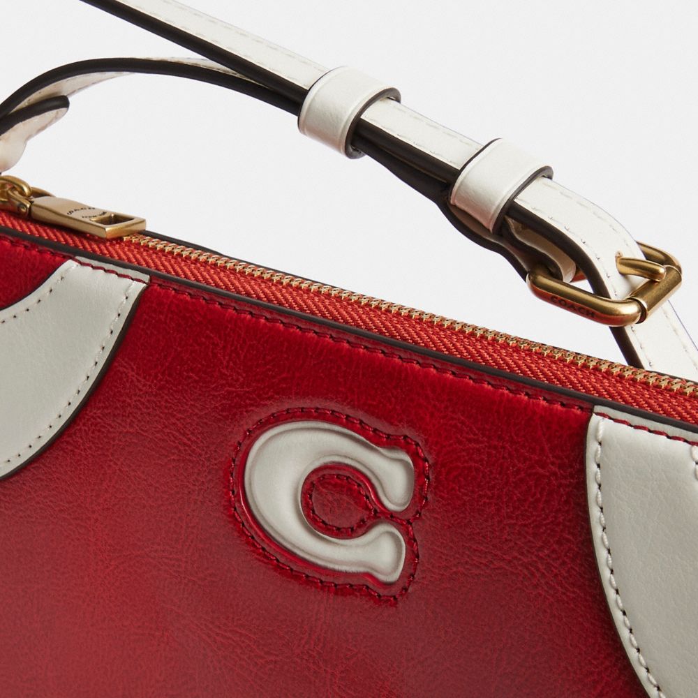 Coach Bowling Small Shoulder Bag Red White Stripe