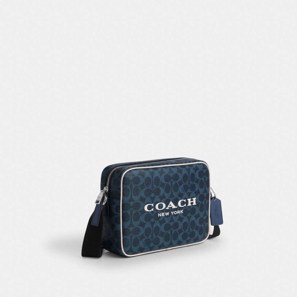 Coach Colton Crossbody Bag 25 In Signature Canvas With Coach Graphic Silver Ink Blue