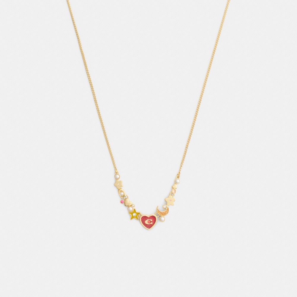 Coach Celestial Stars And Hearts Necklace Gold Multi