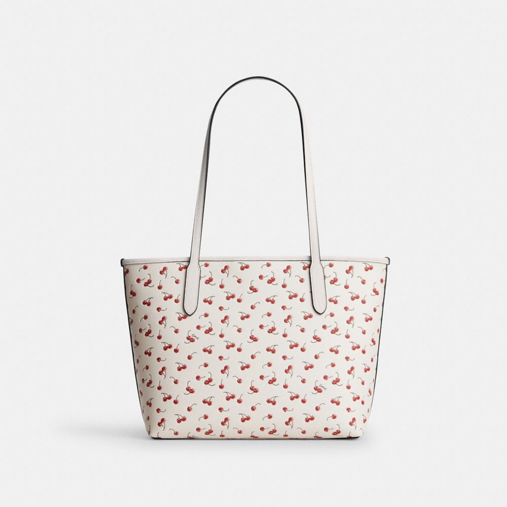 Coach Medium City Tote Bag With Cherry Print Gold Chalk Multi