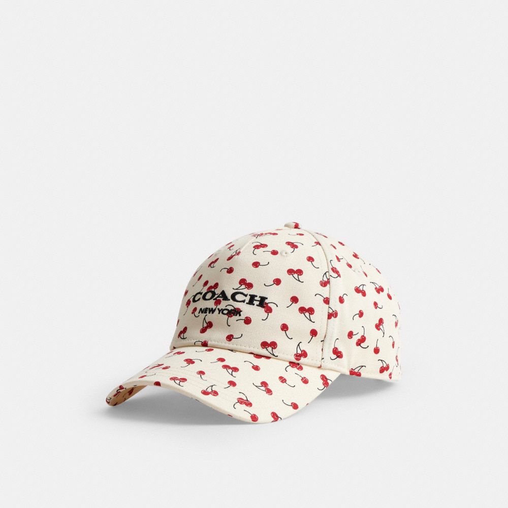 Coach Micro Cherry Print Baseball Hat Chalk Red