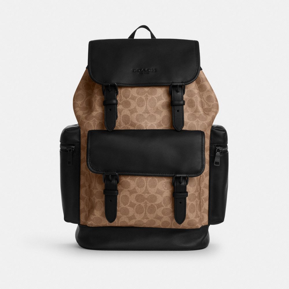 Coach Sprint Backpack In Signature Canvas Matte Black/Tan Black