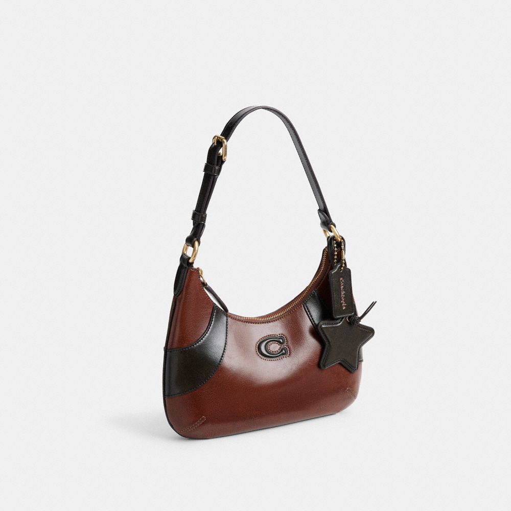 Coach Bowling Flat Hobo Shoulder Bag Redwood/Black