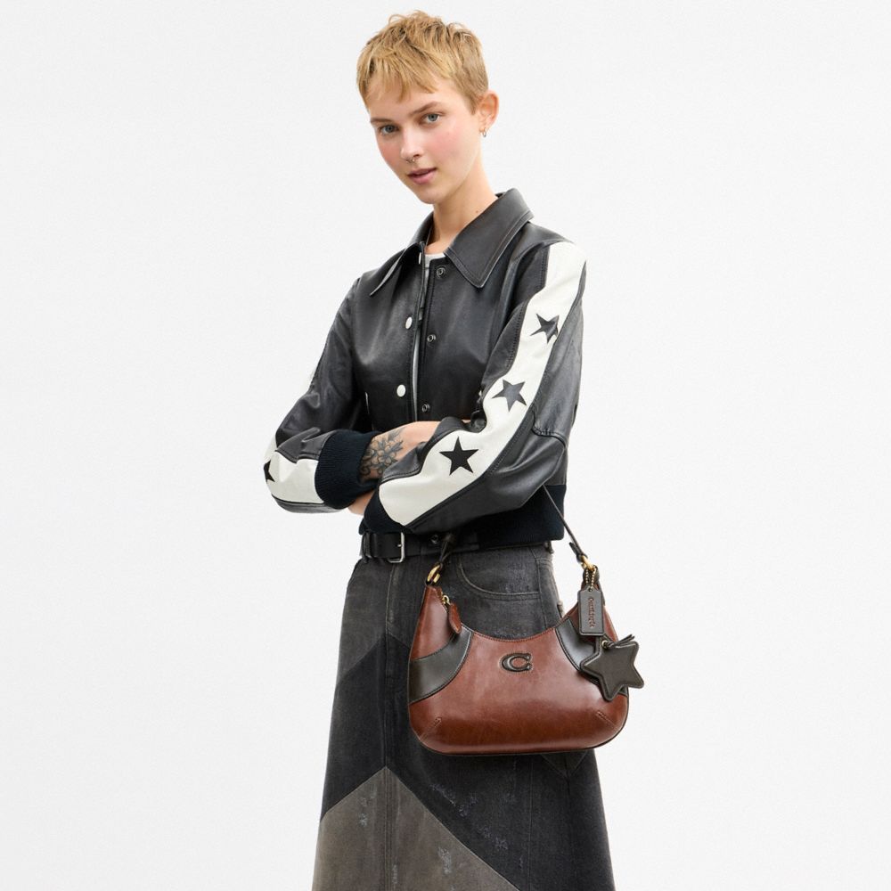 Coach Bowling Flat Hobo Shoulder Bag Redwood/Black