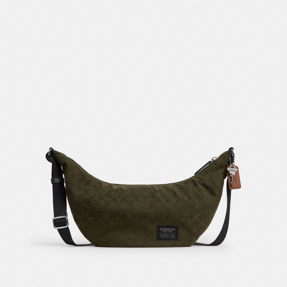 Coach Leon Sling Bag In Signature Nylon Jacquard Dark Moss
