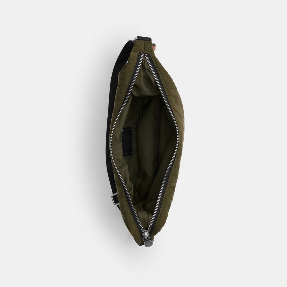 Coach Leon Sling Bag In Signature Nylon Jacquard Dark Moss