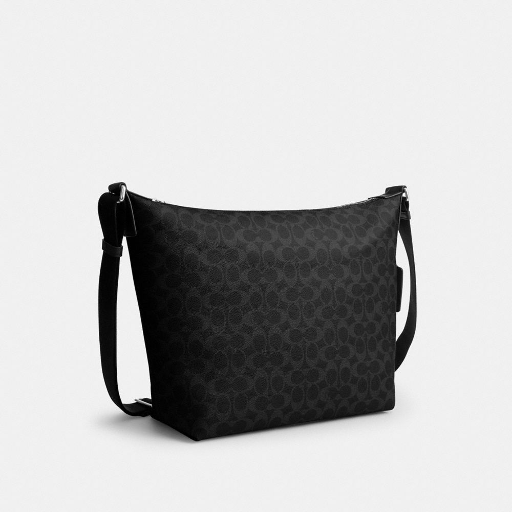Coach Finn Hobo Bag 32 In Signature Canvas Silver/Black Signature