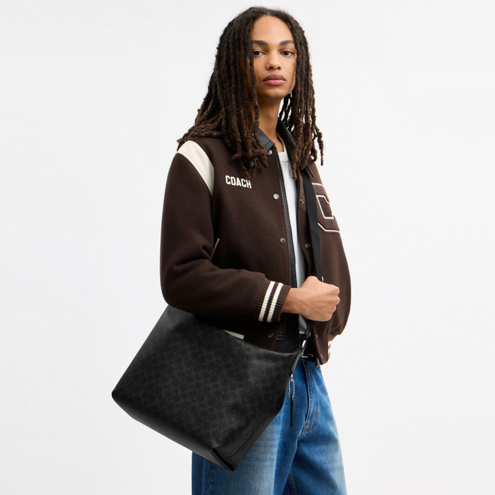 Coach Finn Hobo Bag 32 In Signature Canvas Silver/Black Signature