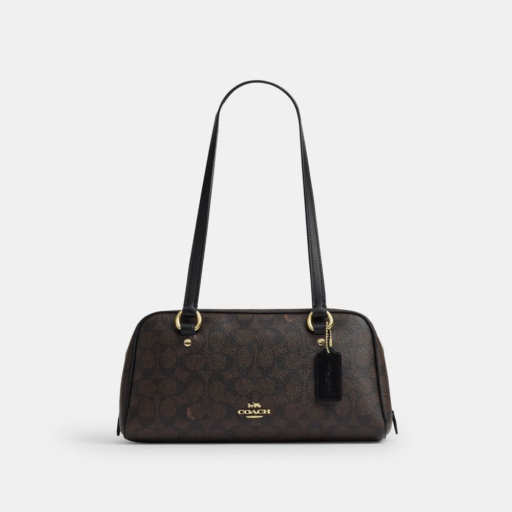 Coach Sydney Shoulder Bag In Signature Canvas Gold/Walnut/Black