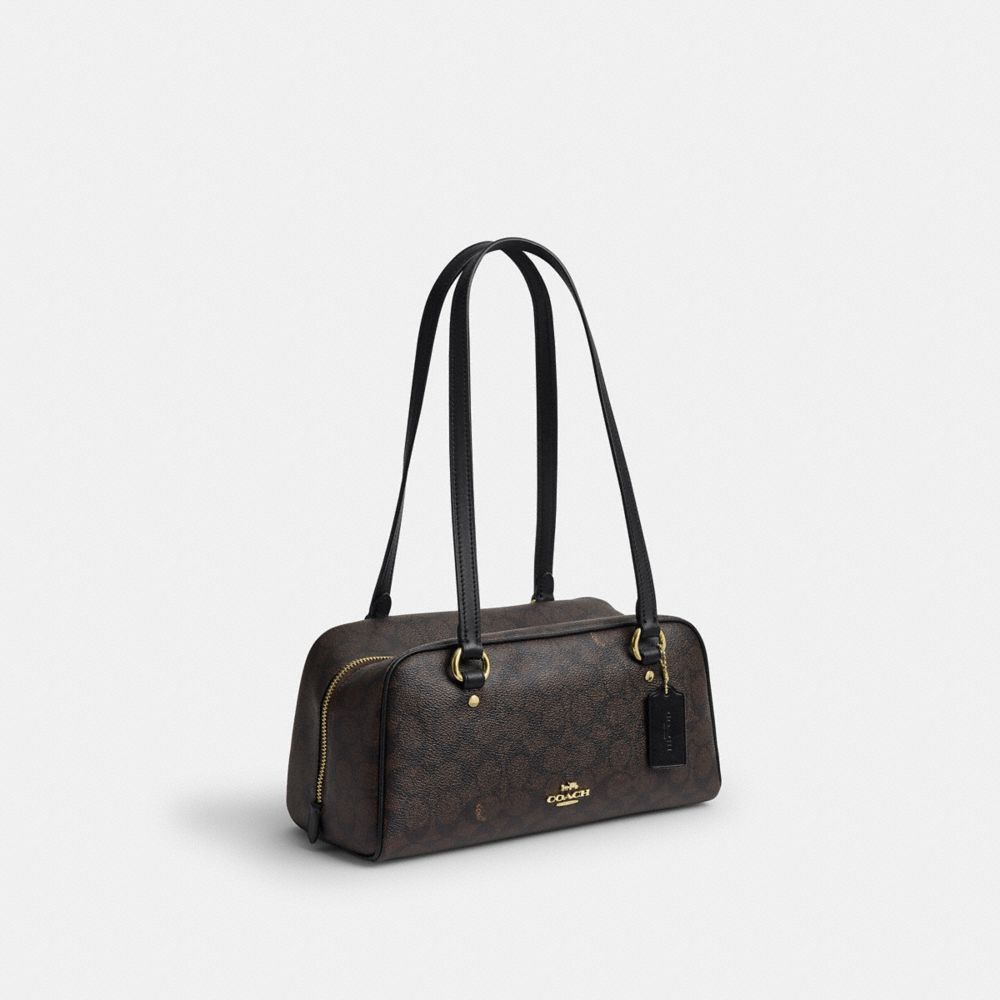 Coach Sydney Shoulder Bag In Signature Canvas Gold/Walnut/Black
