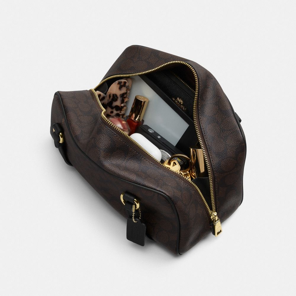 Coach Sydney Shoulder Bag In Signature Canvas Gold/Walnut/Black