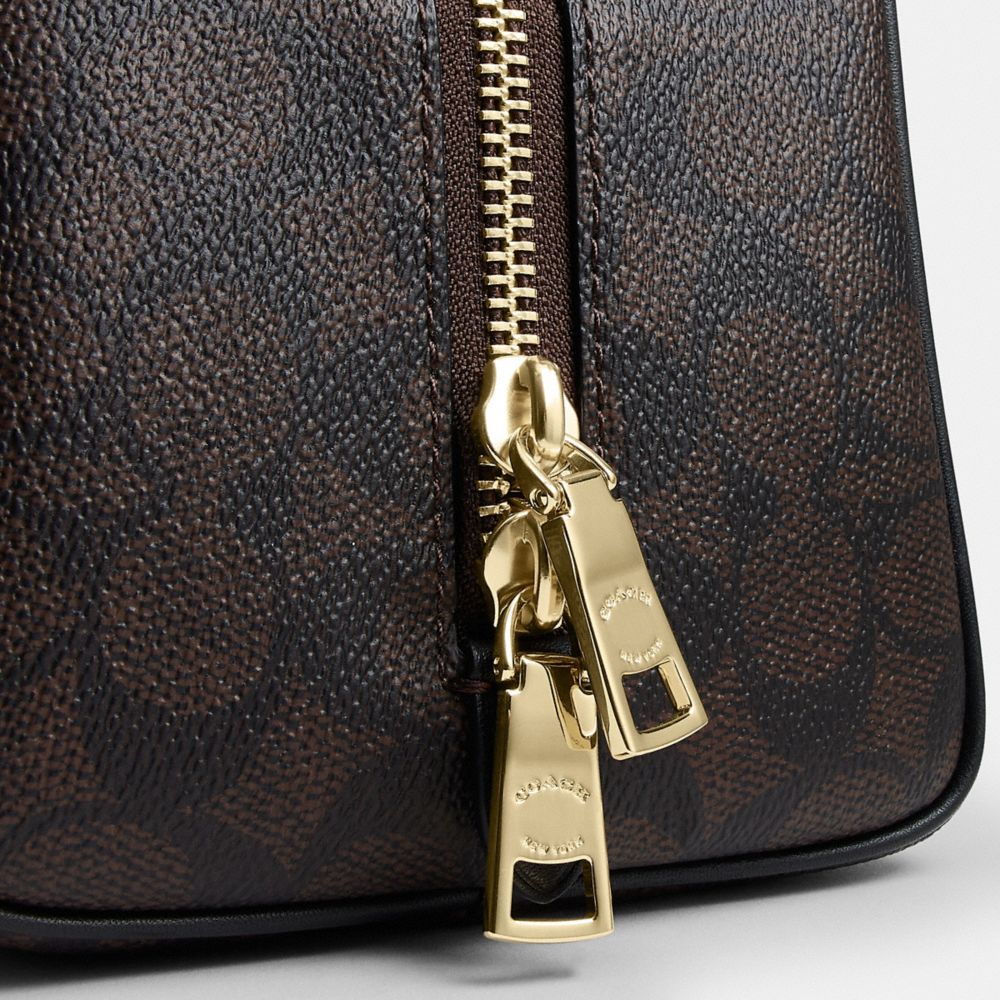 Coach Sydney Shoulder Bag In Signature Canvas Gold/Walnut/Black