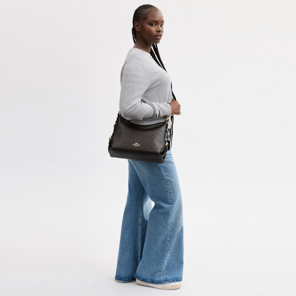 Coach Laurel Shoulder Bag With Buckles In Signature Canvas Gold/Walnut/Black