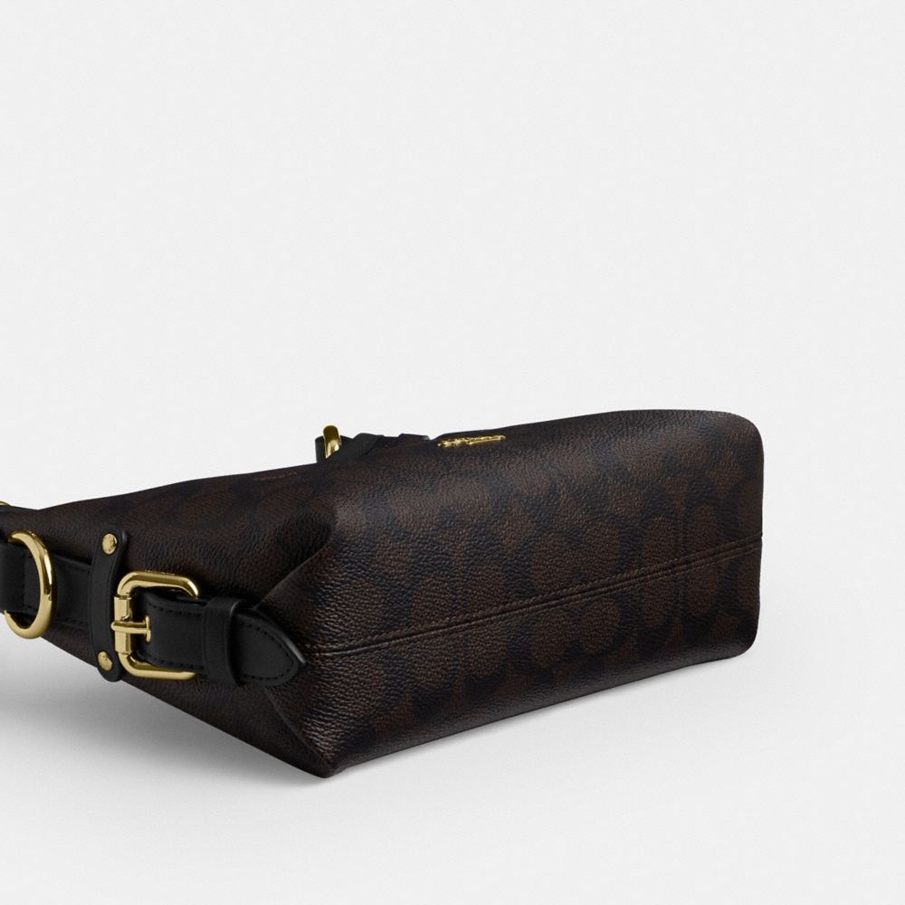 Coach Laurel Shoulder Bag 22 With Buckles In Signature Canvas Gold/Walnut/Black