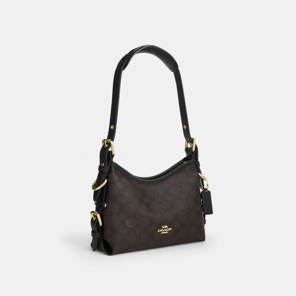 Coach Laurel Shoulder Bag 22 With Buckles In Signature Canvas Gold/Walnut/Black