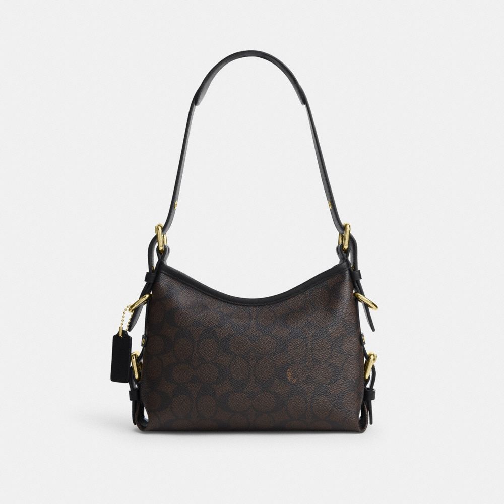 Coach Laurel Shoulder Bag 22 With Buckles In Signature Canvas Gold/Walnut/Black