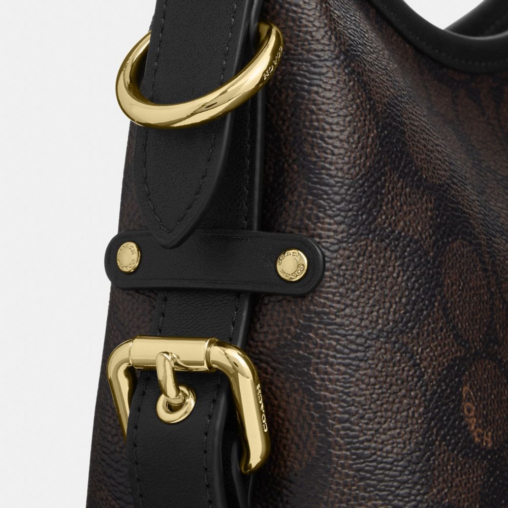 Coach Laurel Shoulder Bag 22 With Buckles In Signature Canvas Gold/Walnut/Black