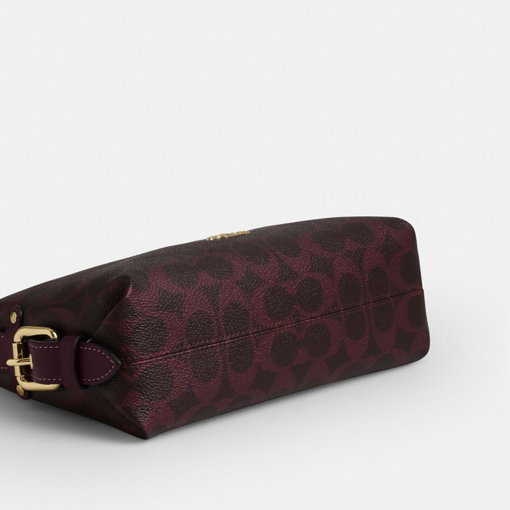 Coach Laurel Shoulder Bag 22 With Buckles In Signature Canvas Gold/Black Currant