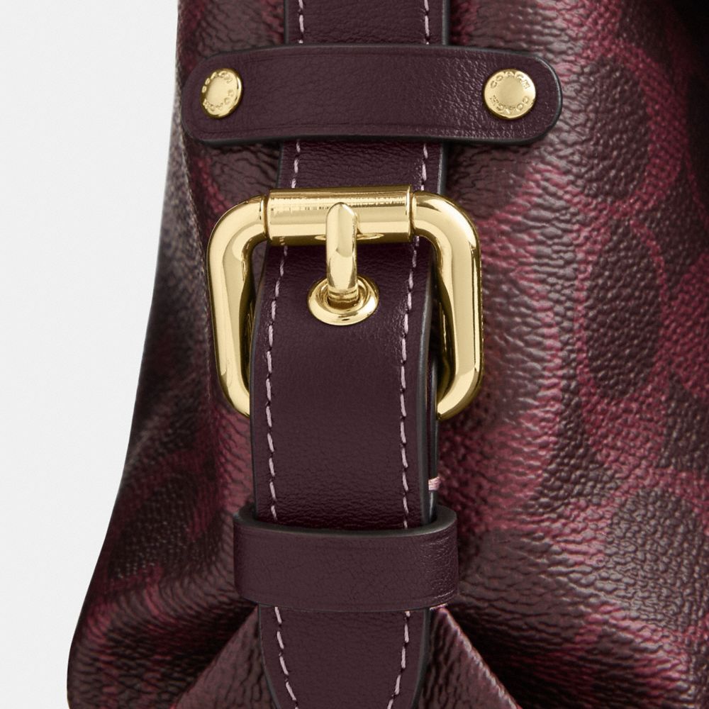Coach Laurel Shoulder Bag 22 With Buckles In Signature Canvas Gold/Black Currant