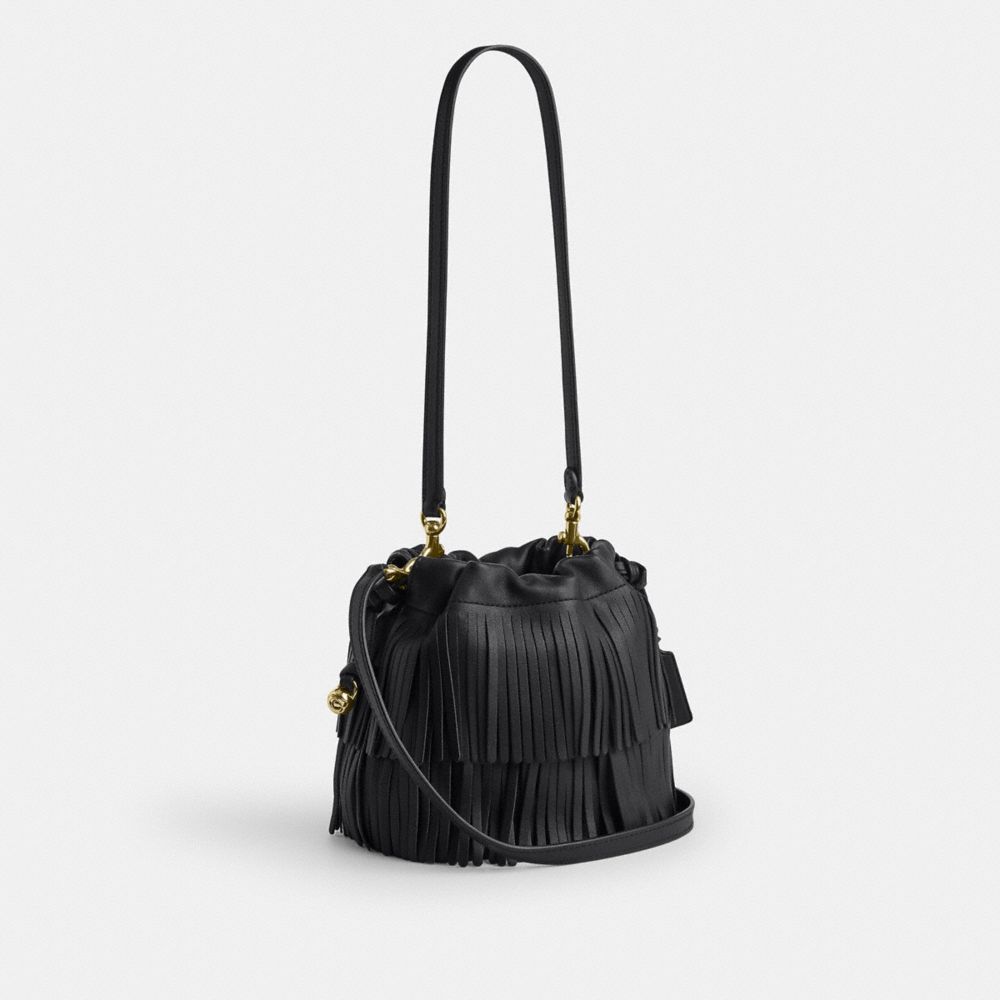 Coach Faye Mini Drawstring Bag With Fringe Gold/Black