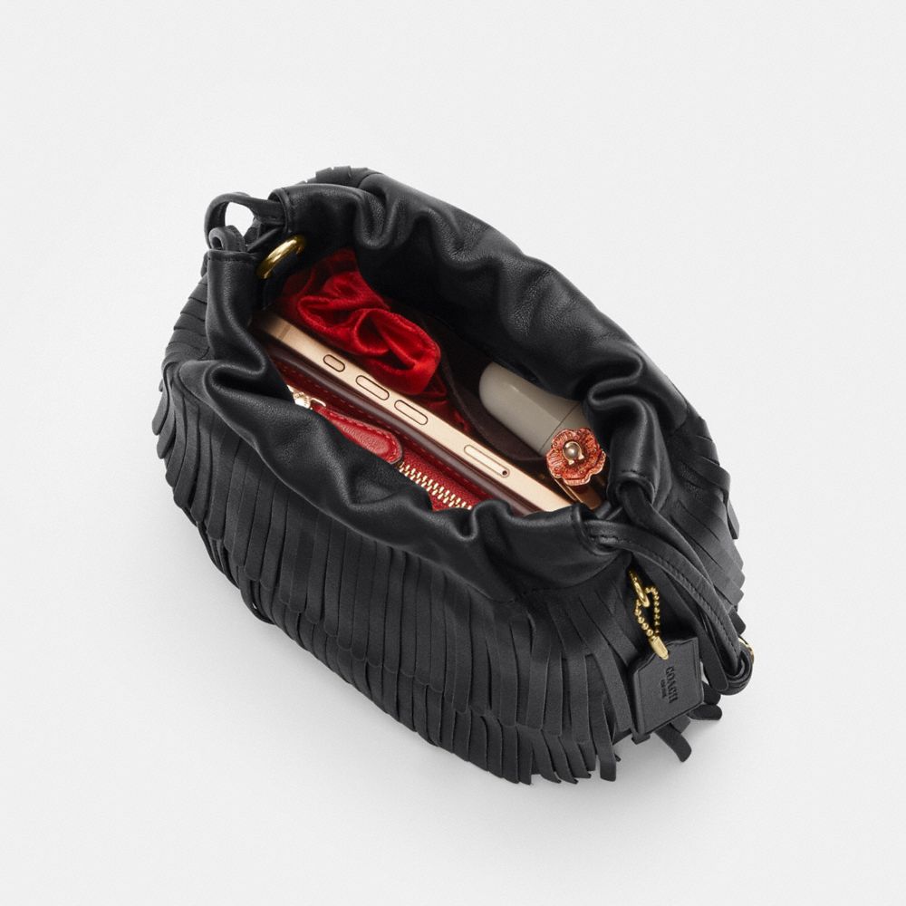 Coach Faye Mini Drawstring Bag With Fringe Gold/Black