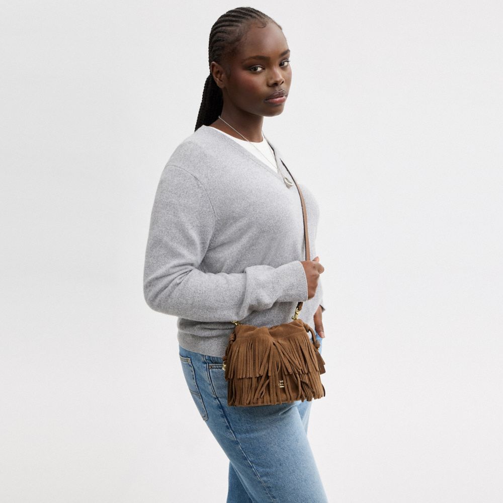 Coach Faye Mini Drawstring Bag With Fringe Im/Cedar