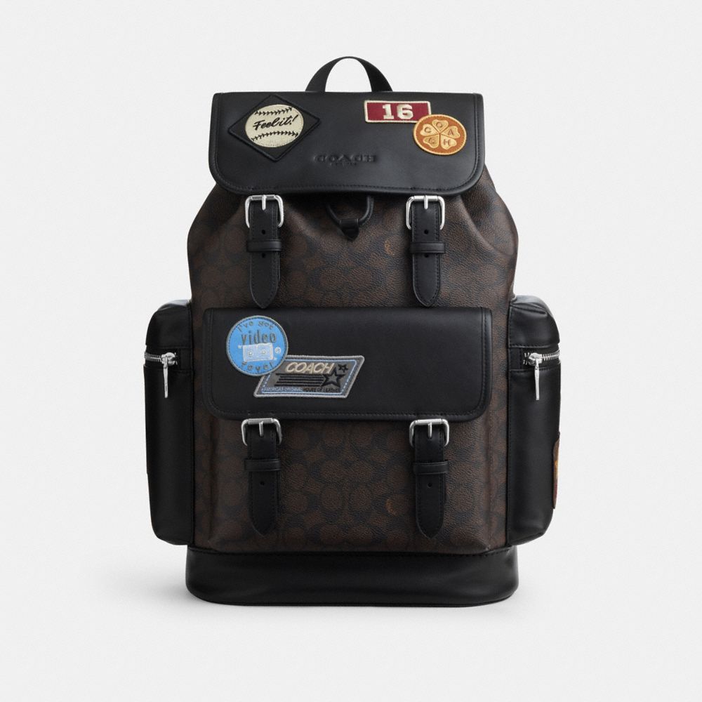 Coach Sprint Backpack In Signature Canvas With Patches Sv/Walnut/Black