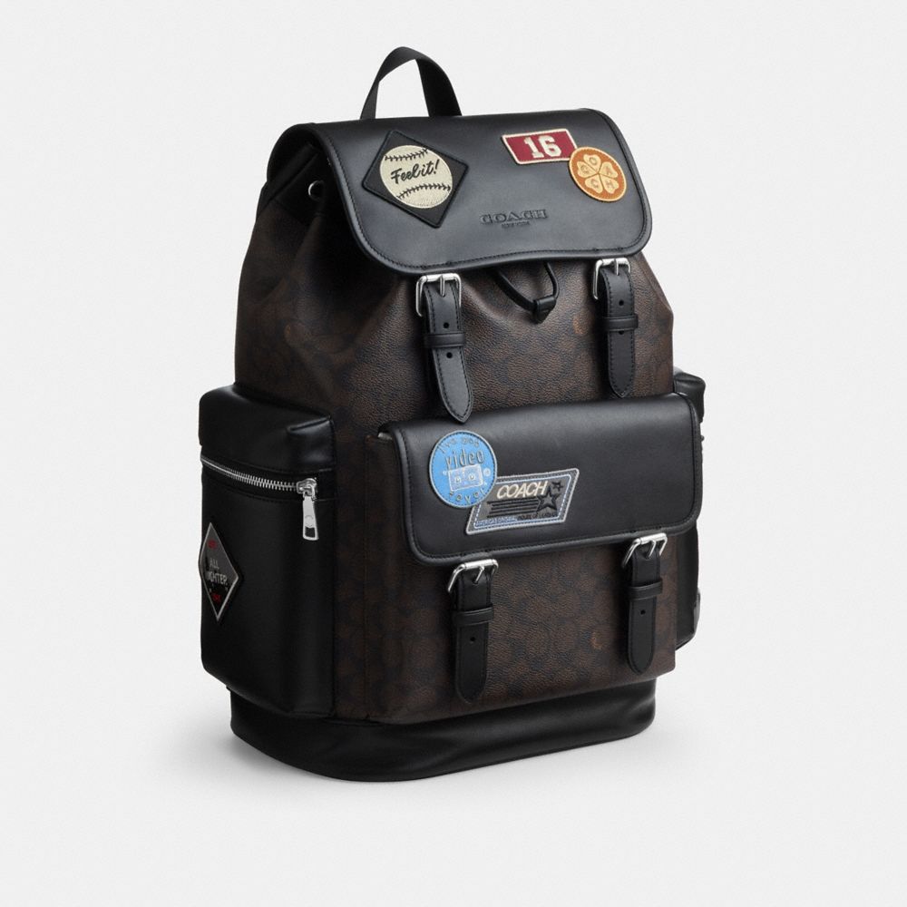 Coach Sprint Backpack In Signature Canvas With Patches Sv/Walnut/Black
