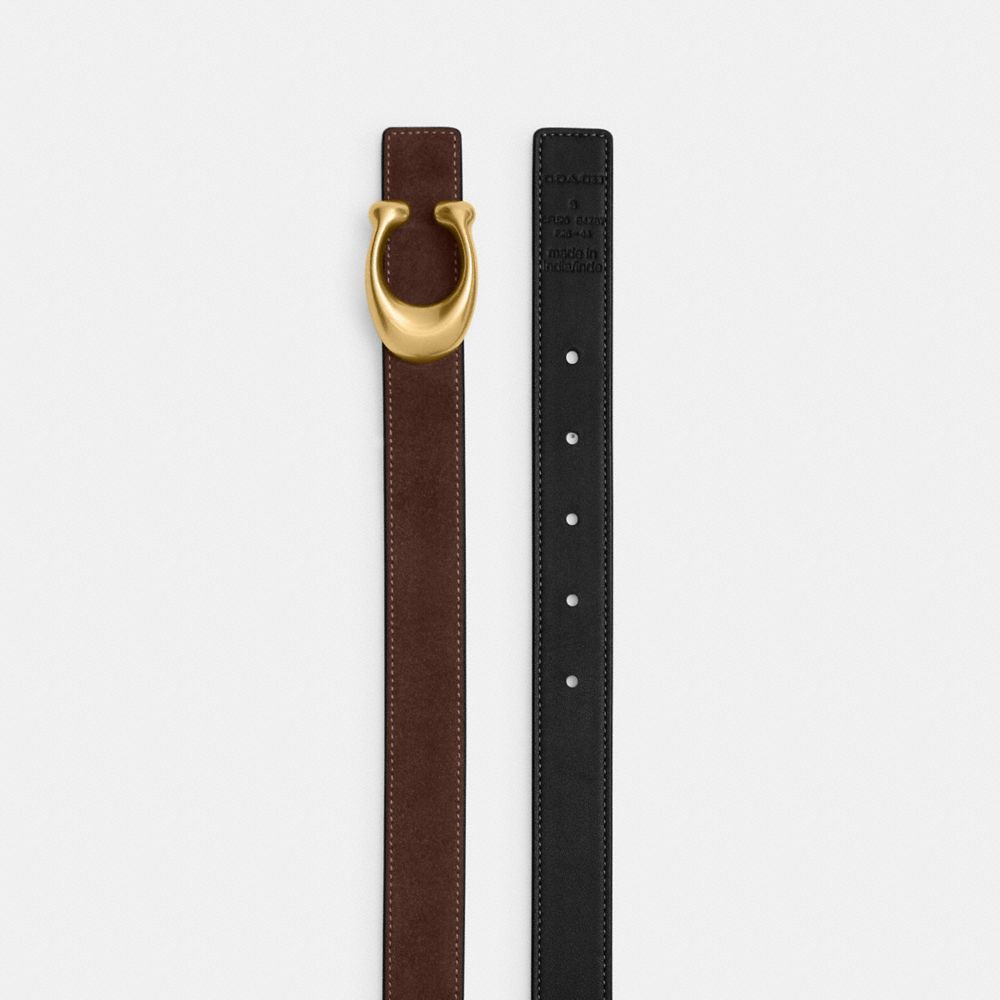 Coach Sculpted C Buckle Reversible Belt, 25MM B4/Dark Chocolate Black