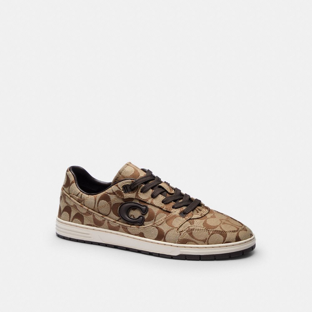 Women's Coach Soft Soho Sneaker In Signature Sateen Jacquard Tan Dark Chocolate