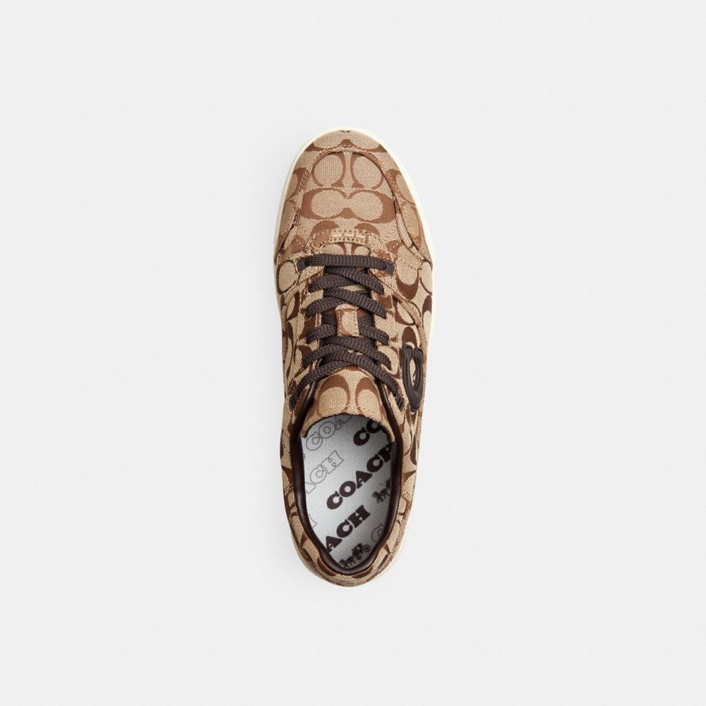 Women's Coach Soft Soho Sneaker In Signature Sateen Jacquard Tan Dark Chocolate