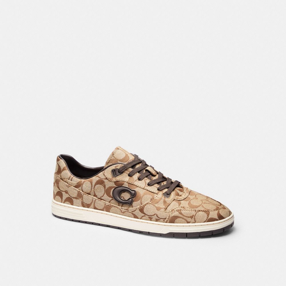 Men's Coach Soft Soho Sneaker In Signature Sateen Jacquard Tan Dark Chocolate