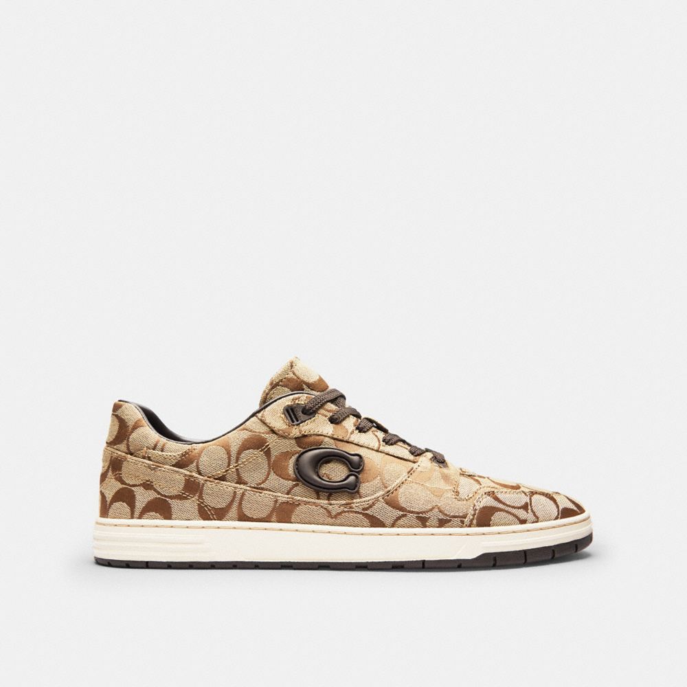 Men's Coach Soft Soho Sneaker In Signature Sateen Jacquard Tan Dark Chocolate