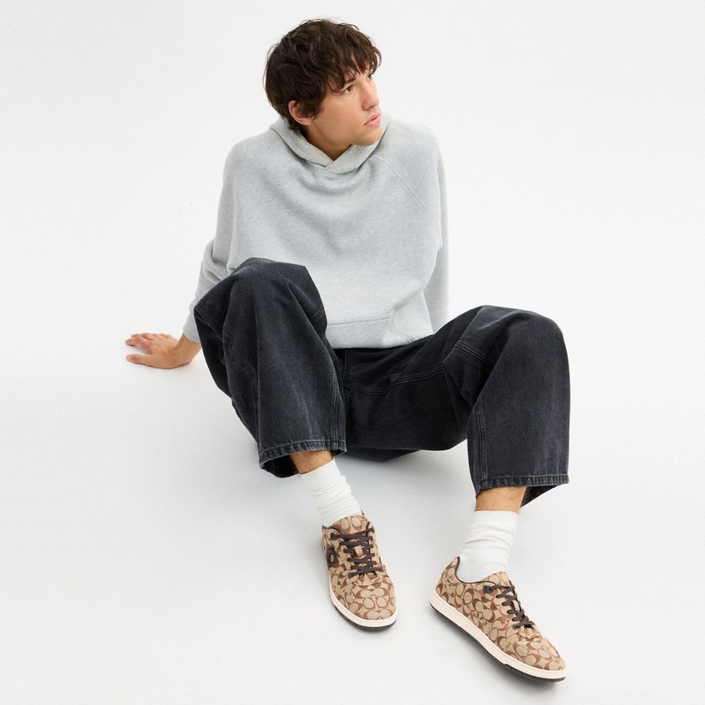 Men's Coach Soft Soho Sneaker In Signature Sateen Jacquard Tan Dark Chocolate