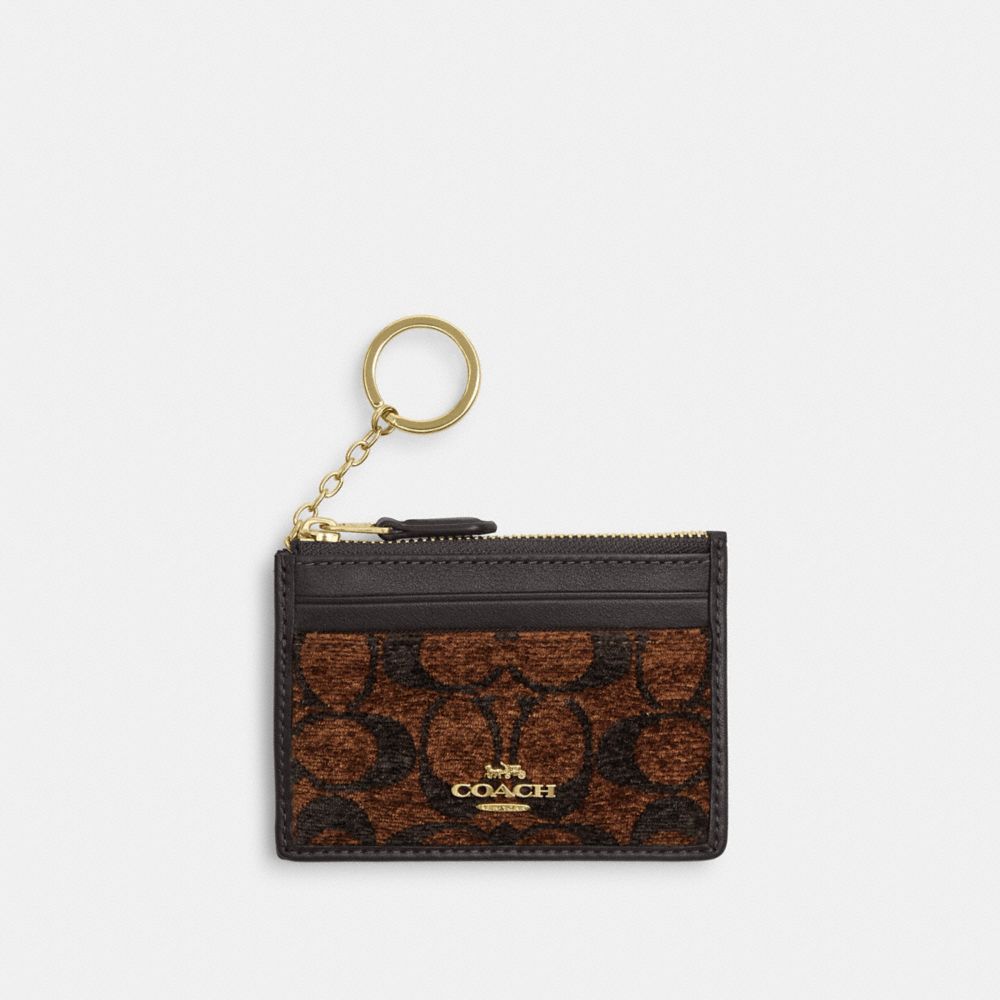 Coach Mini Skinny ID Case In Signature Chenille Gold/Truffle