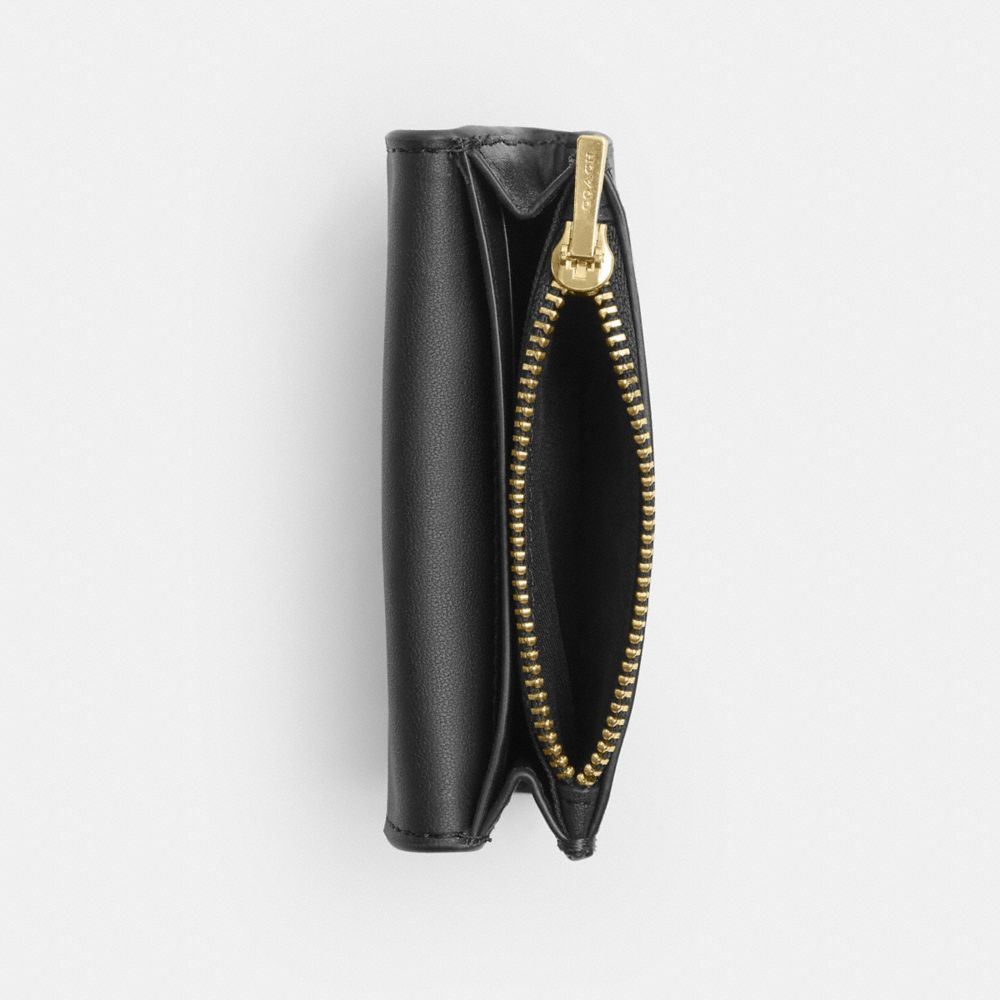 Coach Flap Card Case In Signature Canvas Gold/Walnut/Black